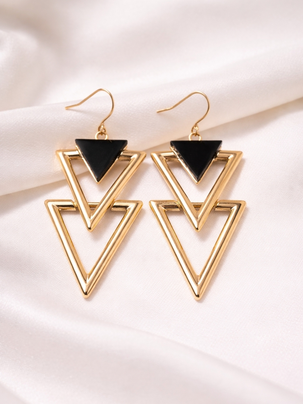 CLEARANCE Gold Tone and Black Triangle Drop Earrings